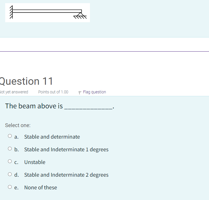 Question 1 1 The beam above is Select one: a .