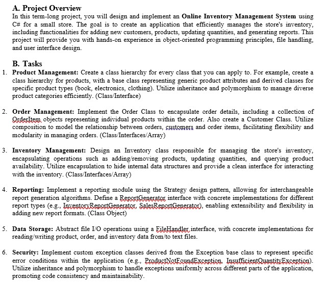 A . Project Overview In this term - long project,