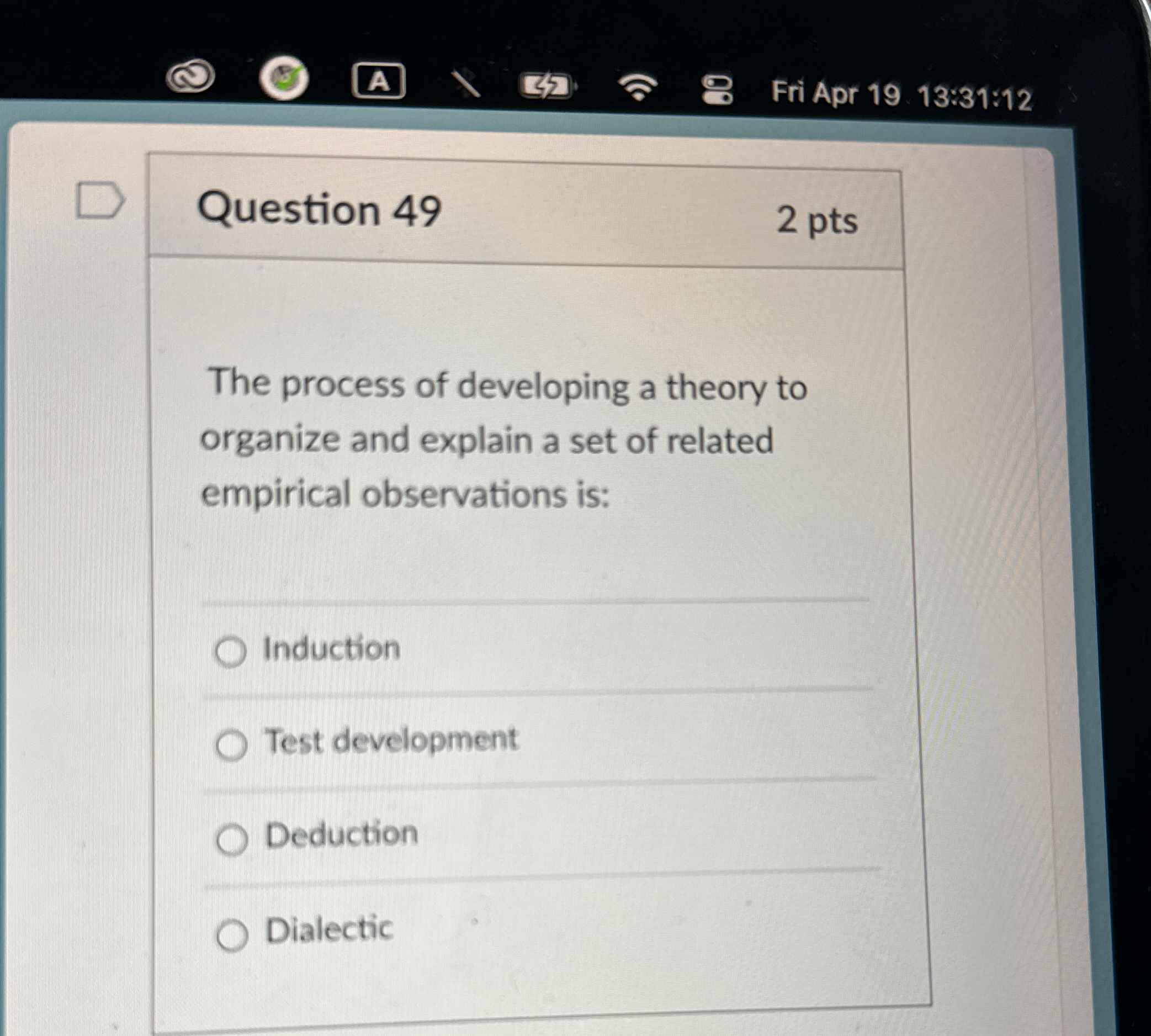 Fri Apr 1 9 , 1 3 : 3 1 : 1 2 Question 4 9 2 pts
