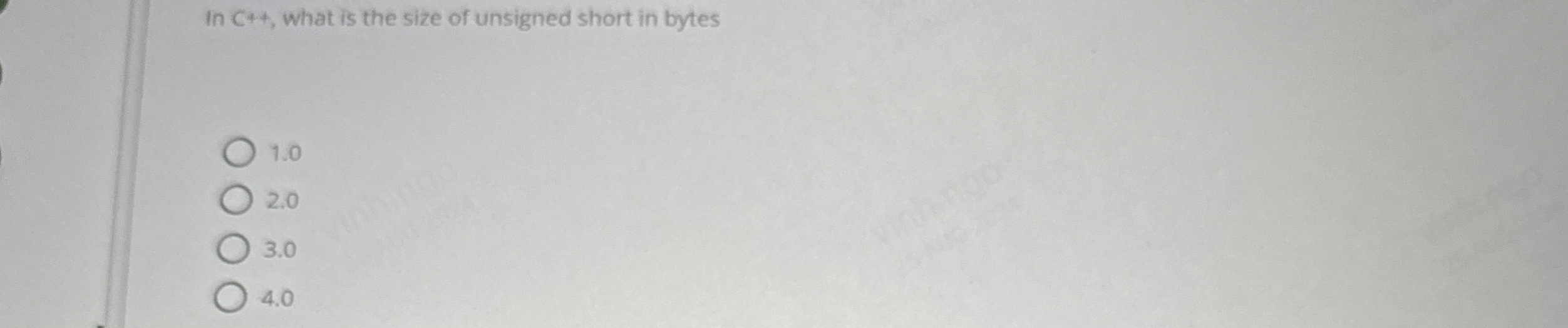 In C 4 + , what is the size of unsigned short in