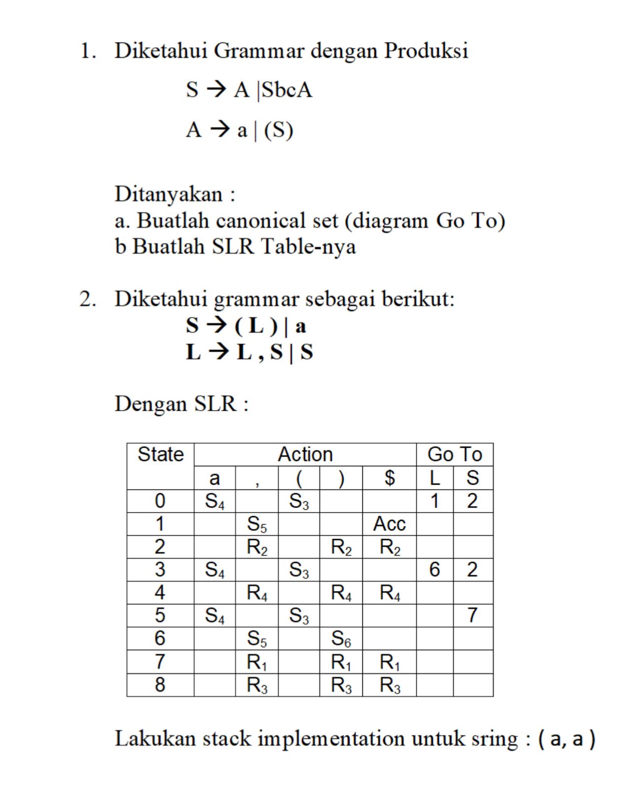 Given Grammar with Production S -  style=