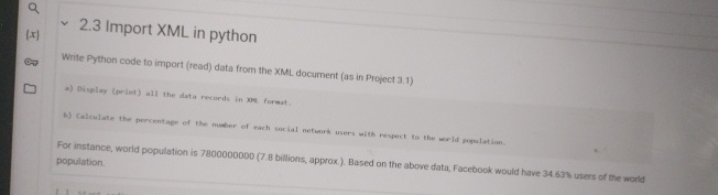 v 2 . 3 Import XML in python Write Python code to
