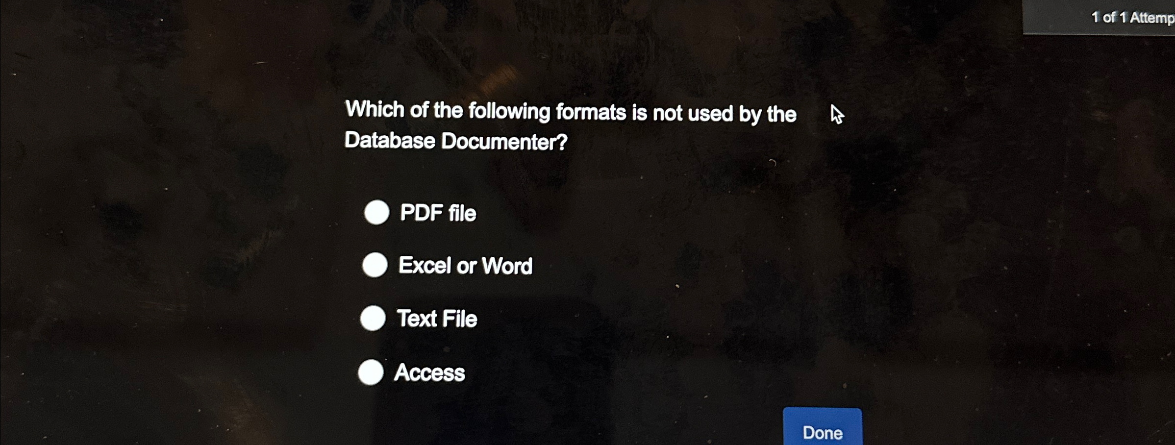 1 of 1 Attemp Which of the following formats is