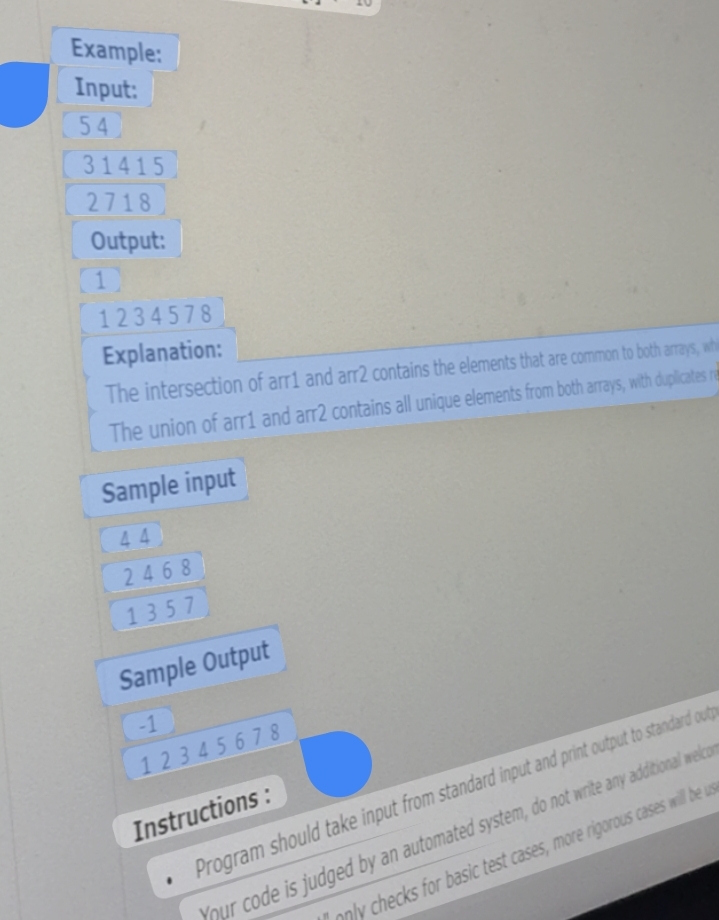 Example: Input: 5 4 3 1 4 1 5 2 7 1 8 Output: 1 1