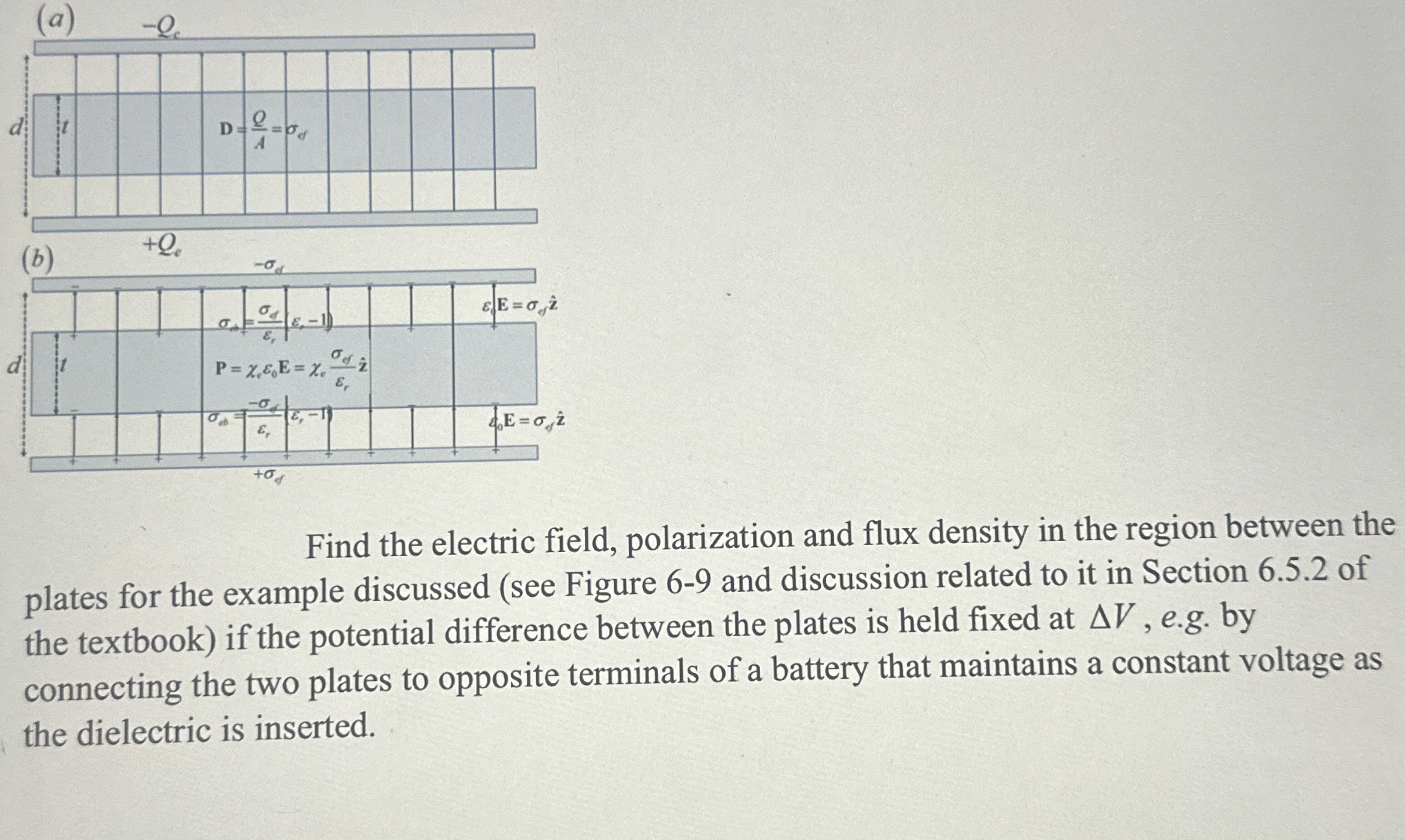 Find the electric field, polarization and flux