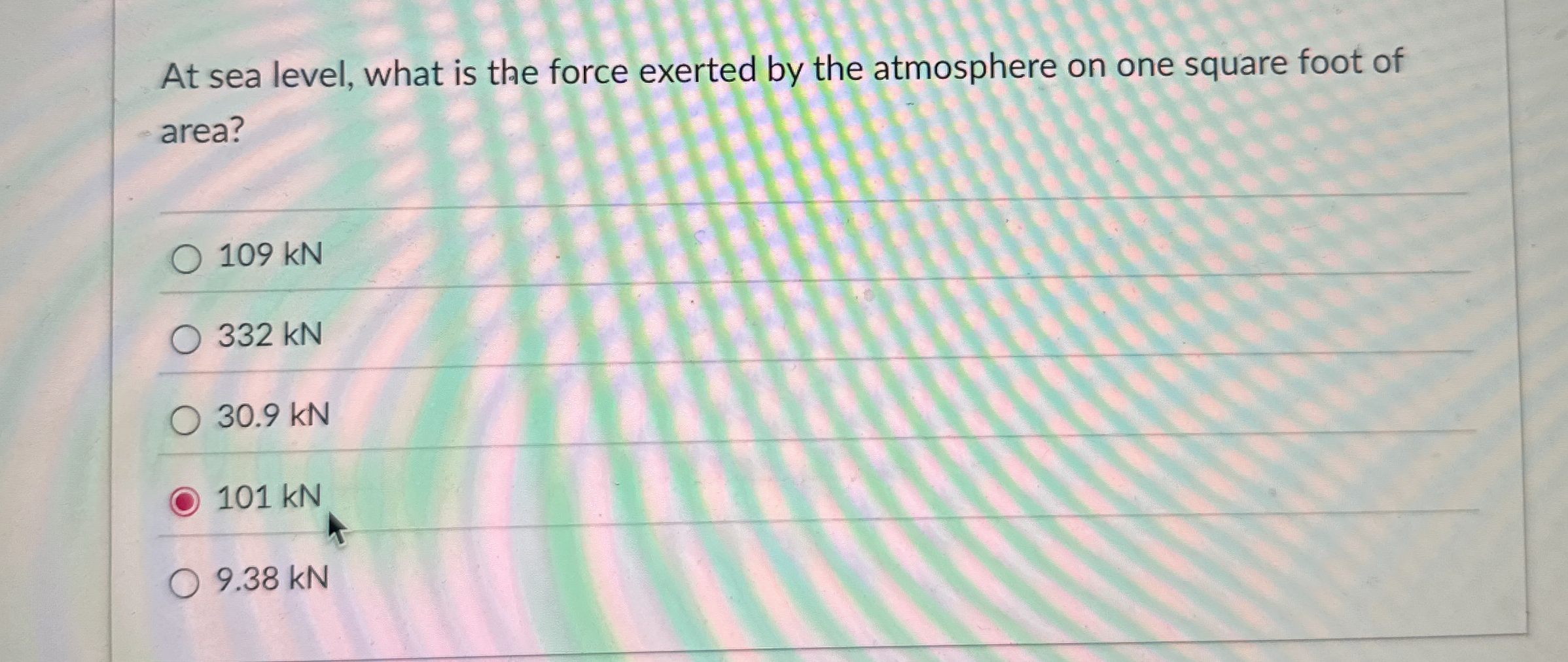 At sea level, what is the force exerted by the