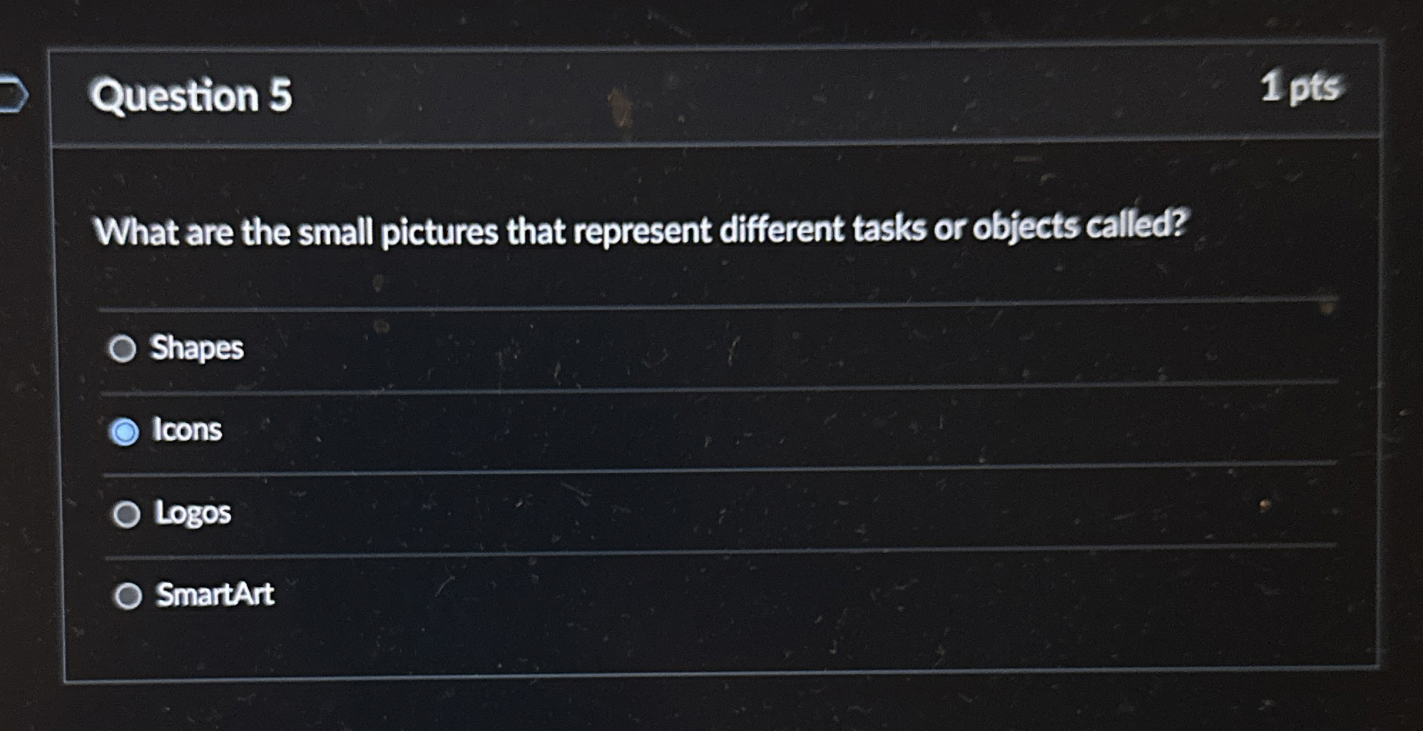 Question 5 1 pts What are the small pictures that