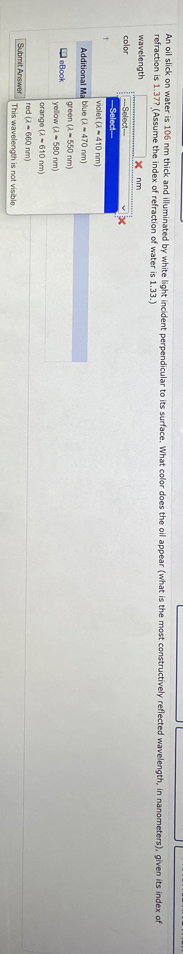 refraction is 1 . 3 7 ? ( Assume the index of