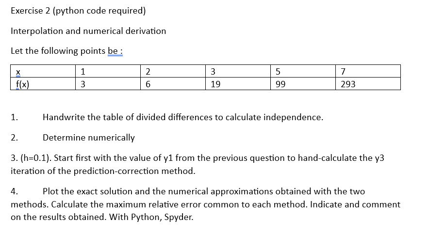 Exercise 2 ( python code required ) Interpolation