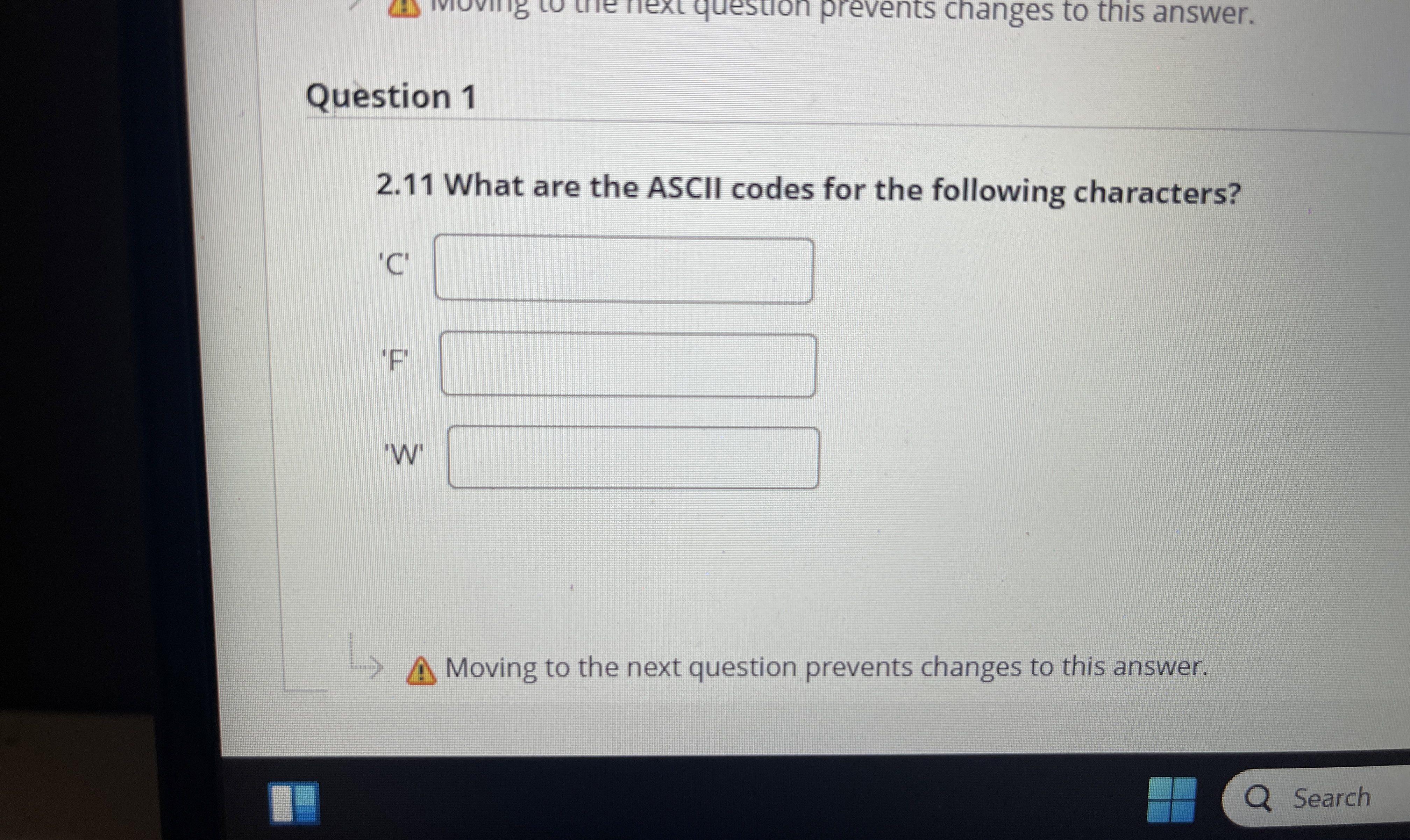 Question 1 2 . 1 1 What are the ASCII codes for