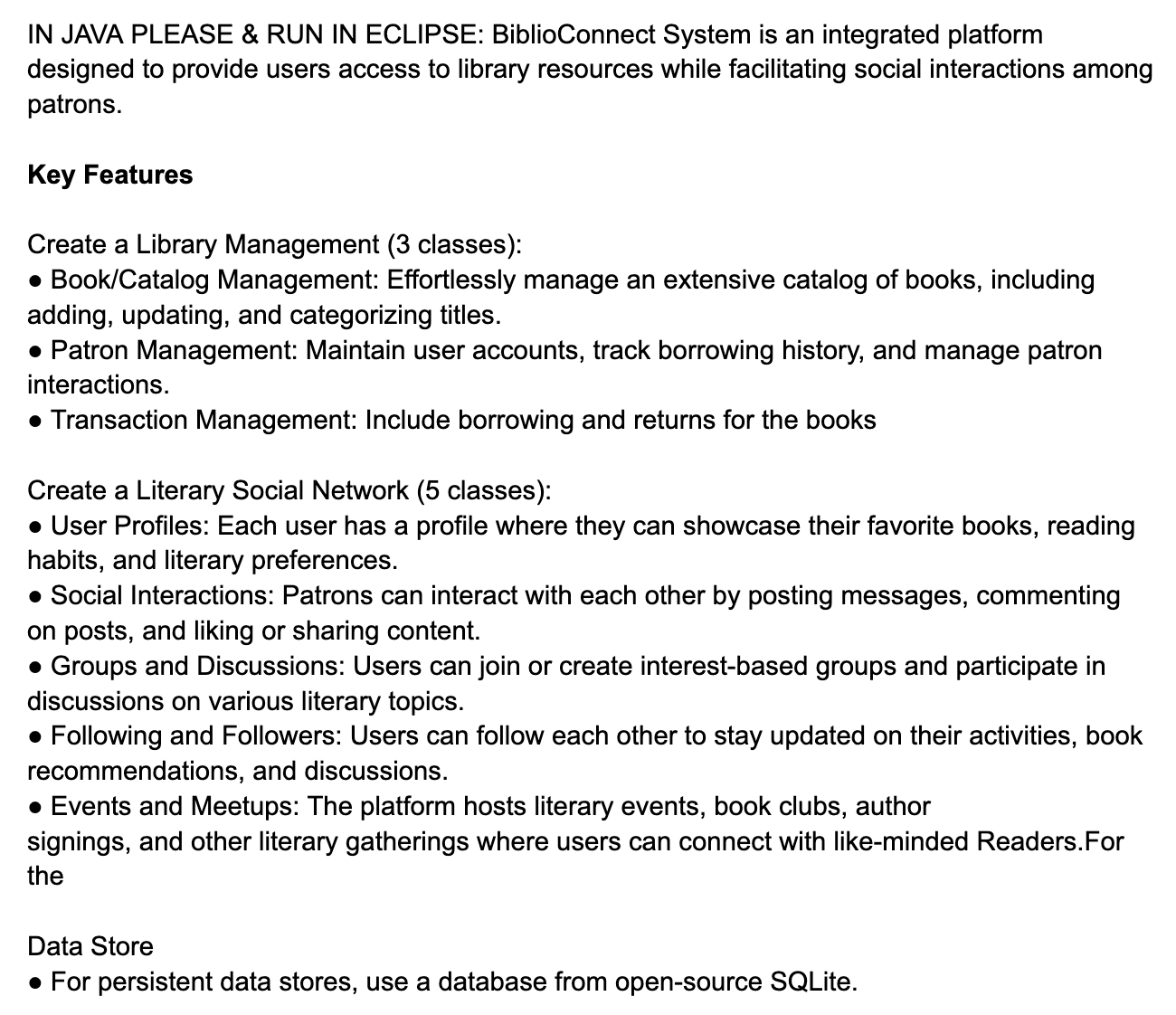 IN JAVA PLEASE & RUN IN ECLIPSE: BiblioConnect