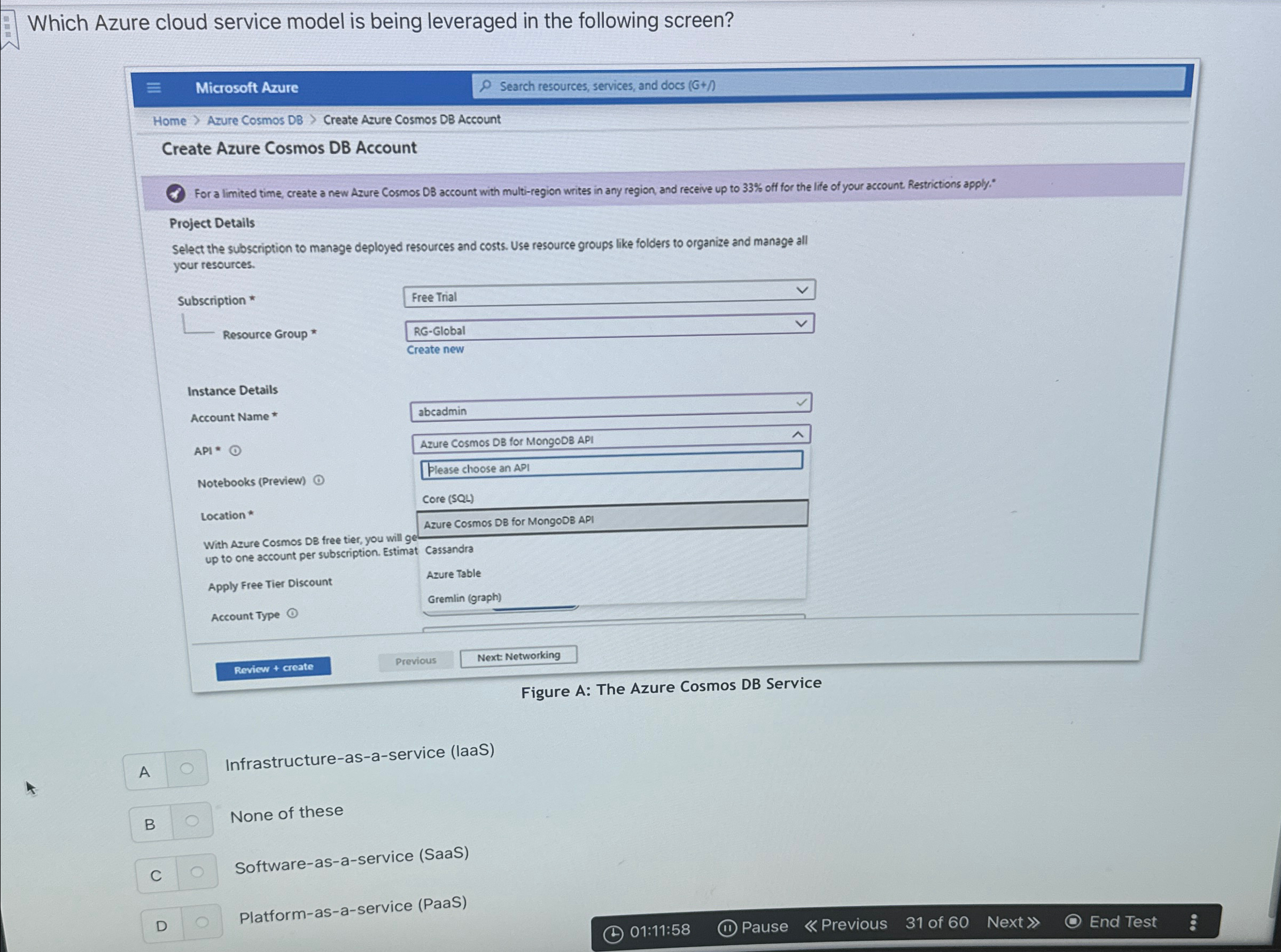 Which Azure cloud service model is being