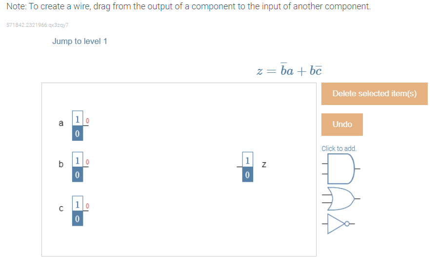 T Note: To create a wire, drag from the output of