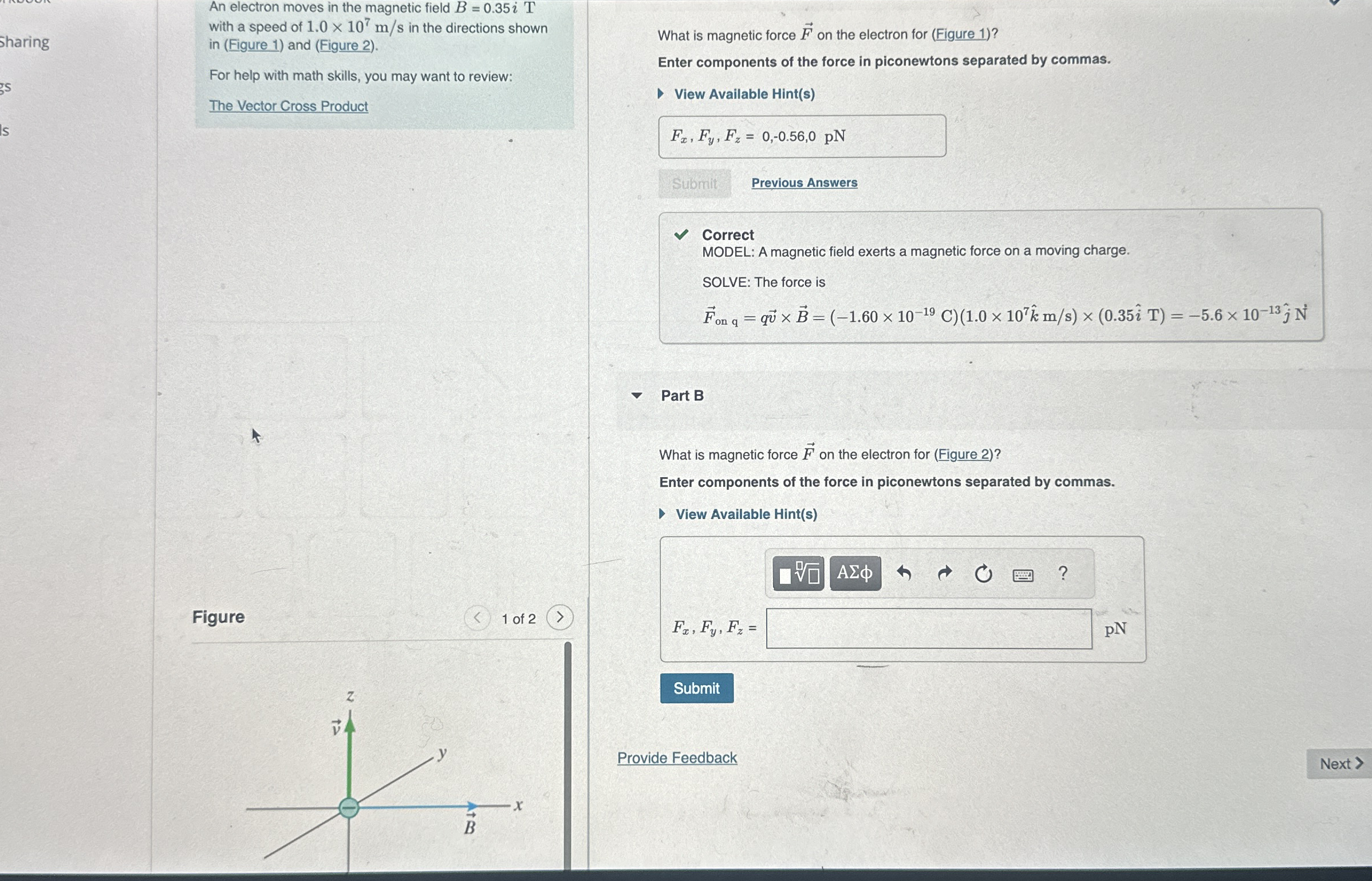 An electron moves in the magnetic field B = 0 . 3