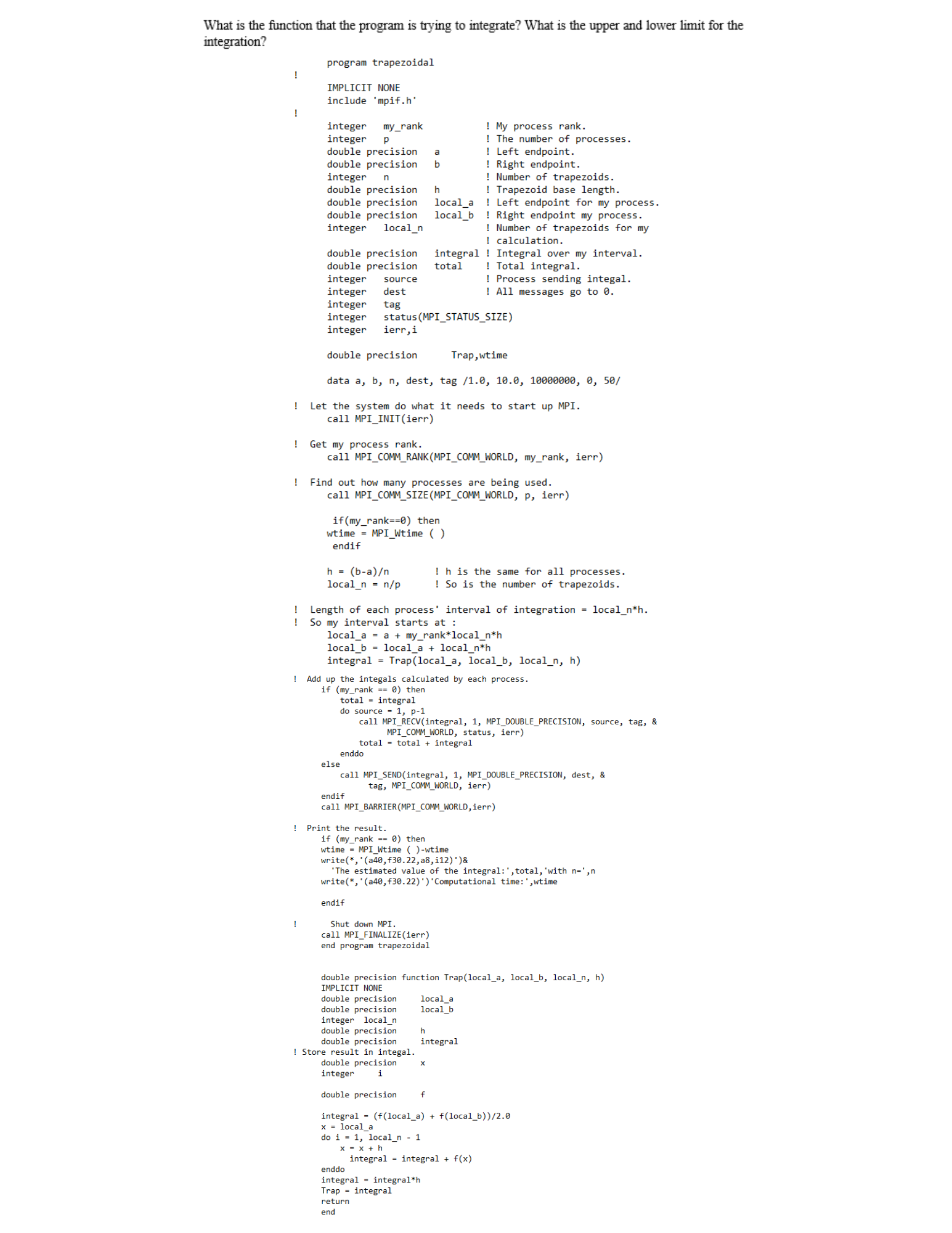 What is the function that the program is trying
