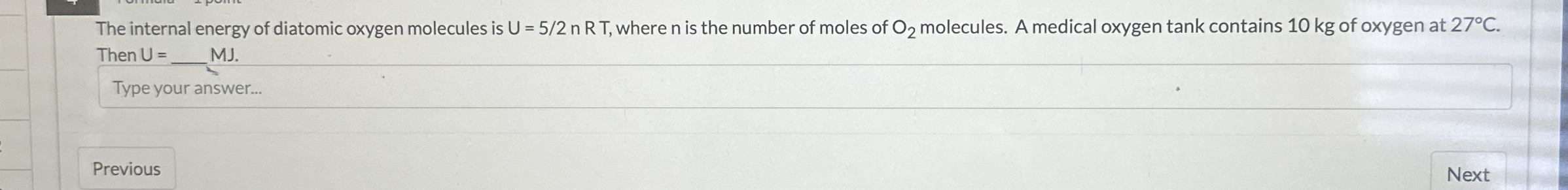The internal energy of diatomic oxygen molecules