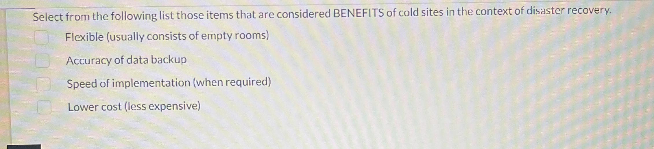 Select from the following list those items that