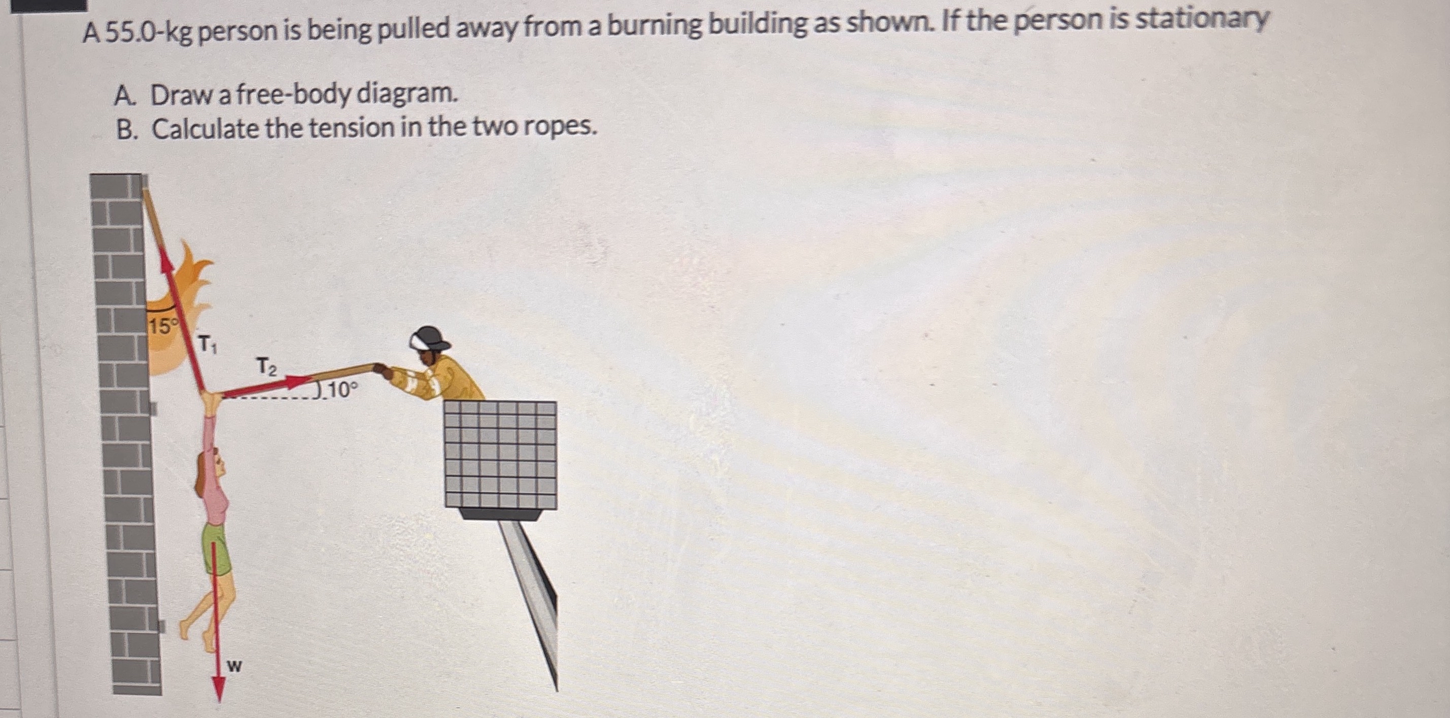 A 5 5 . 0 - kg person is being pulled away from a