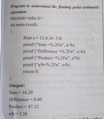 Program to understand the floating point