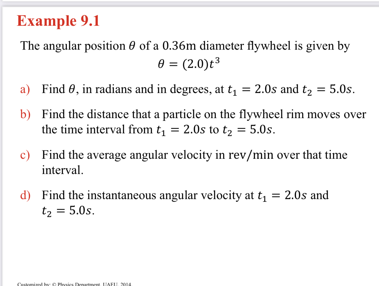Example 9 . 1 The angular position of a 0 . 3 6 m