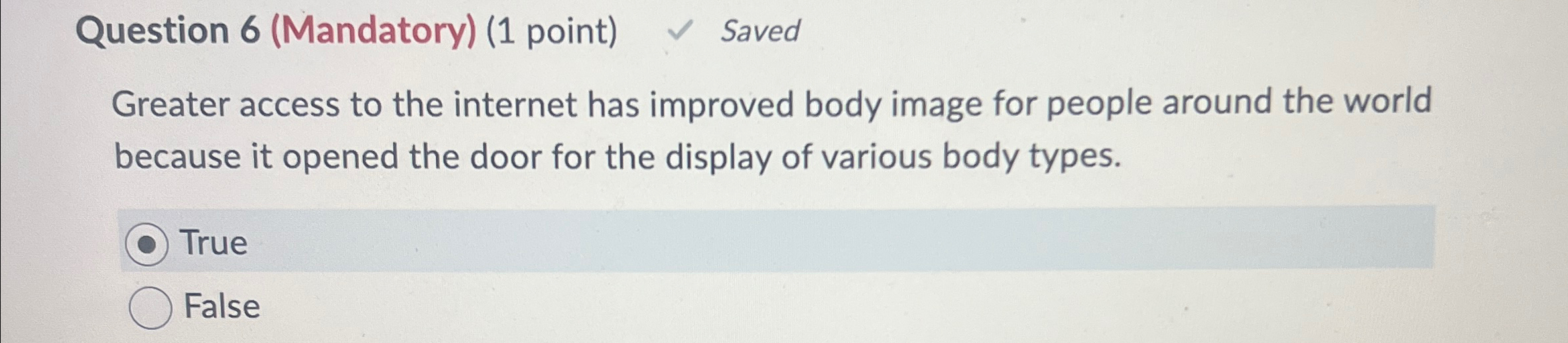 Question 6 ( Mandatory ) ( 1 point ) Saved