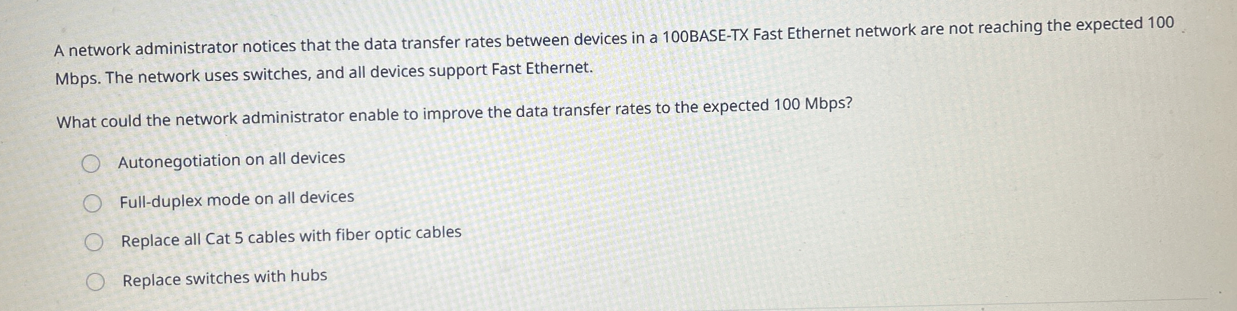 A network administrator notices that the data