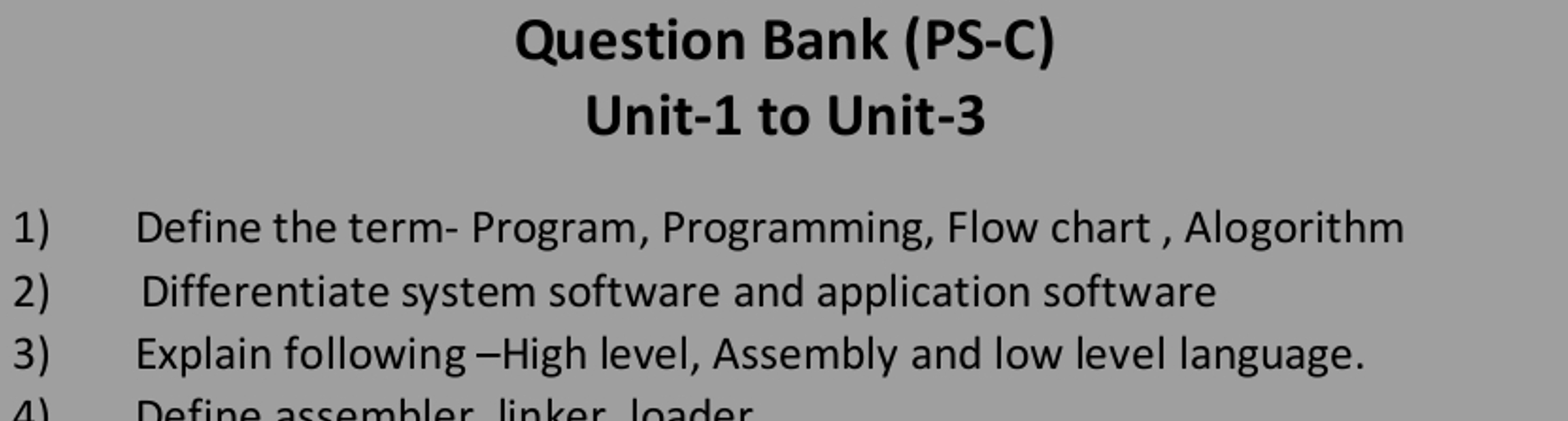 Question Bank ( PS - C ) Unit - 1 to Unit - 3