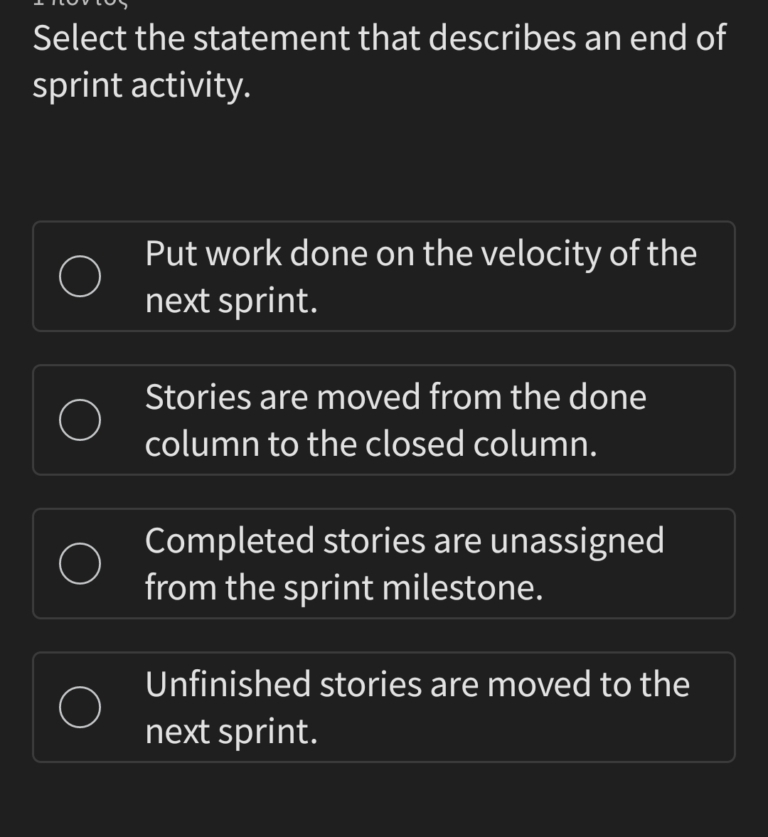 Select the statement that describes an end of