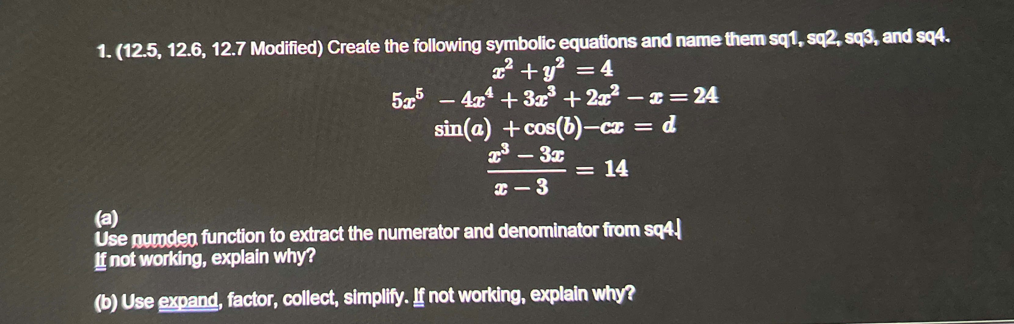 USE MATLAB!!!!!!!!! Create the following symbolic