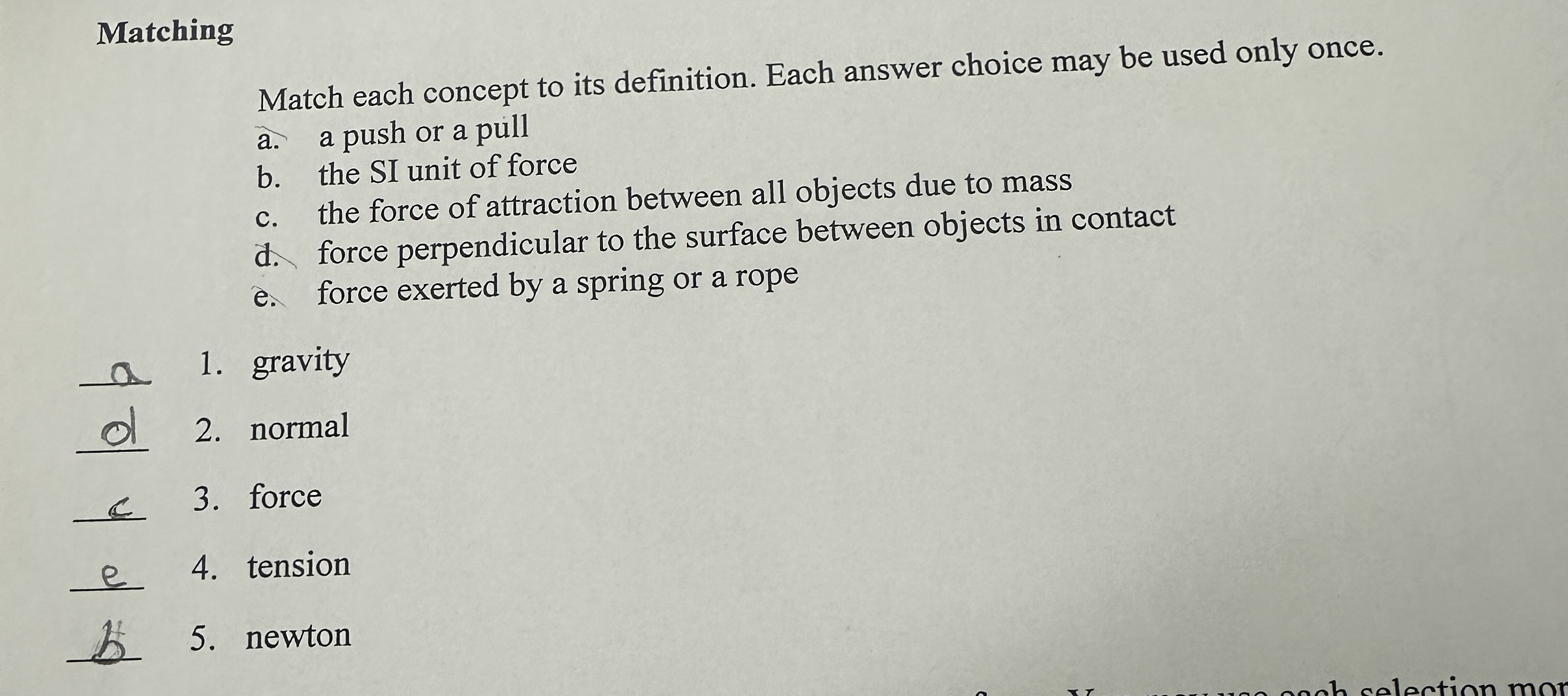 Matching Match each concept to its definition.