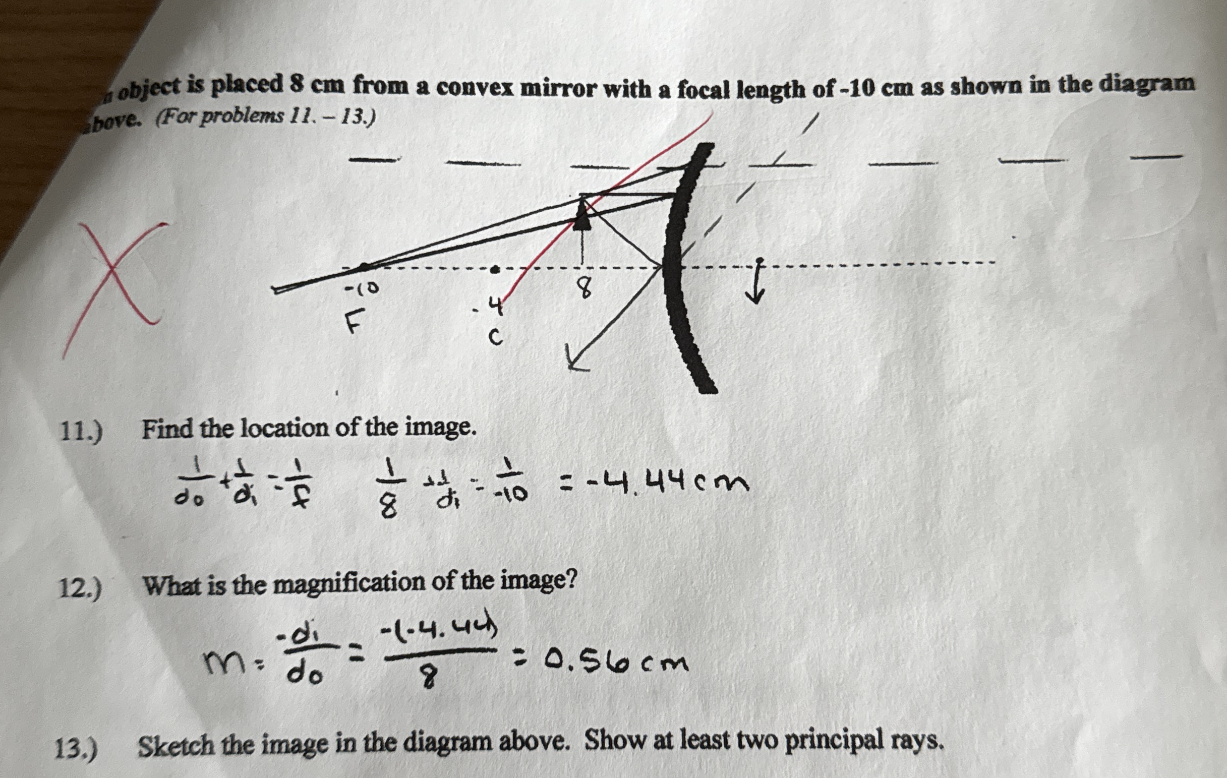 An object is placed 8 cm from a convex mirror