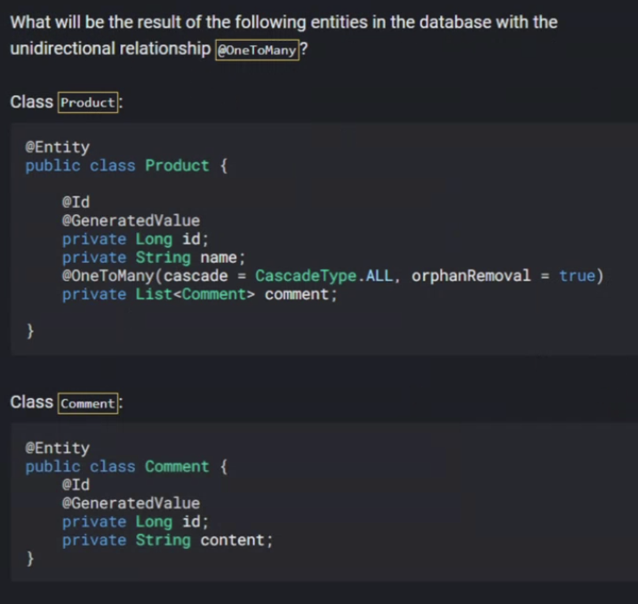 What will be the result of the following entities