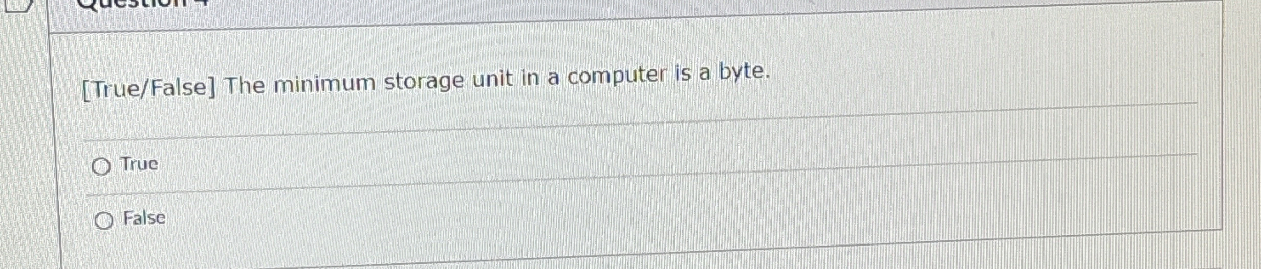 [ True / False ] The minimum storage unit in a