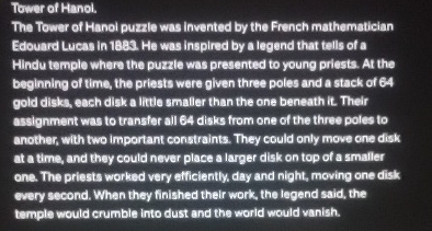 Tower of Hanol. The Tower of Hanol puzzle was