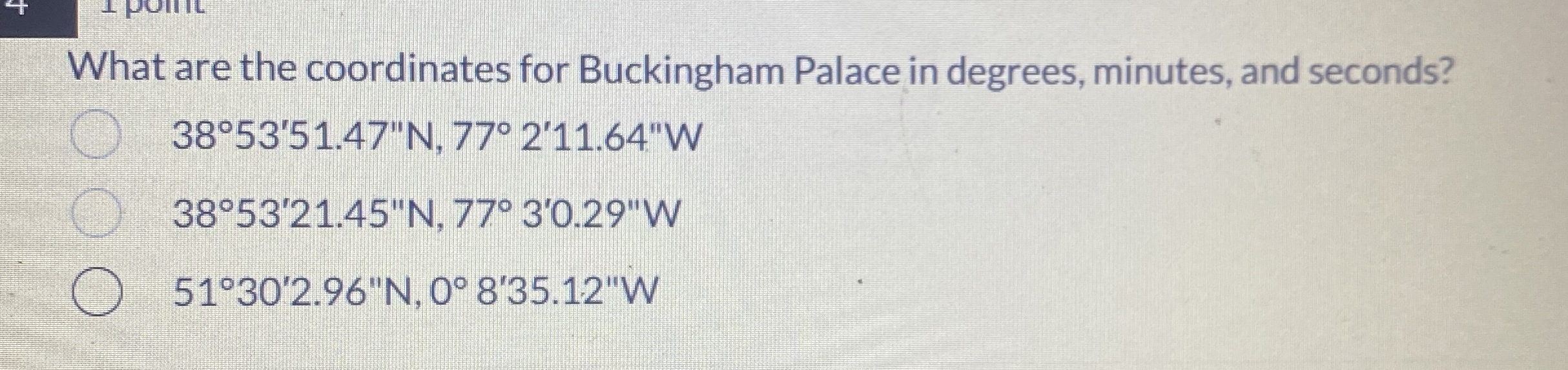 What are the coordinates for Buckingham Palace in