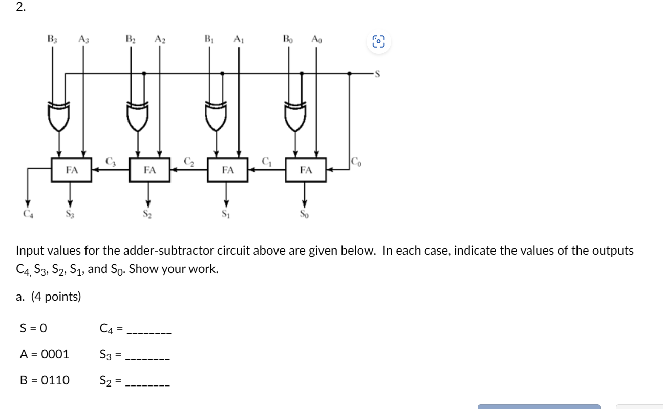 Input values for the adder - subtractor circuit