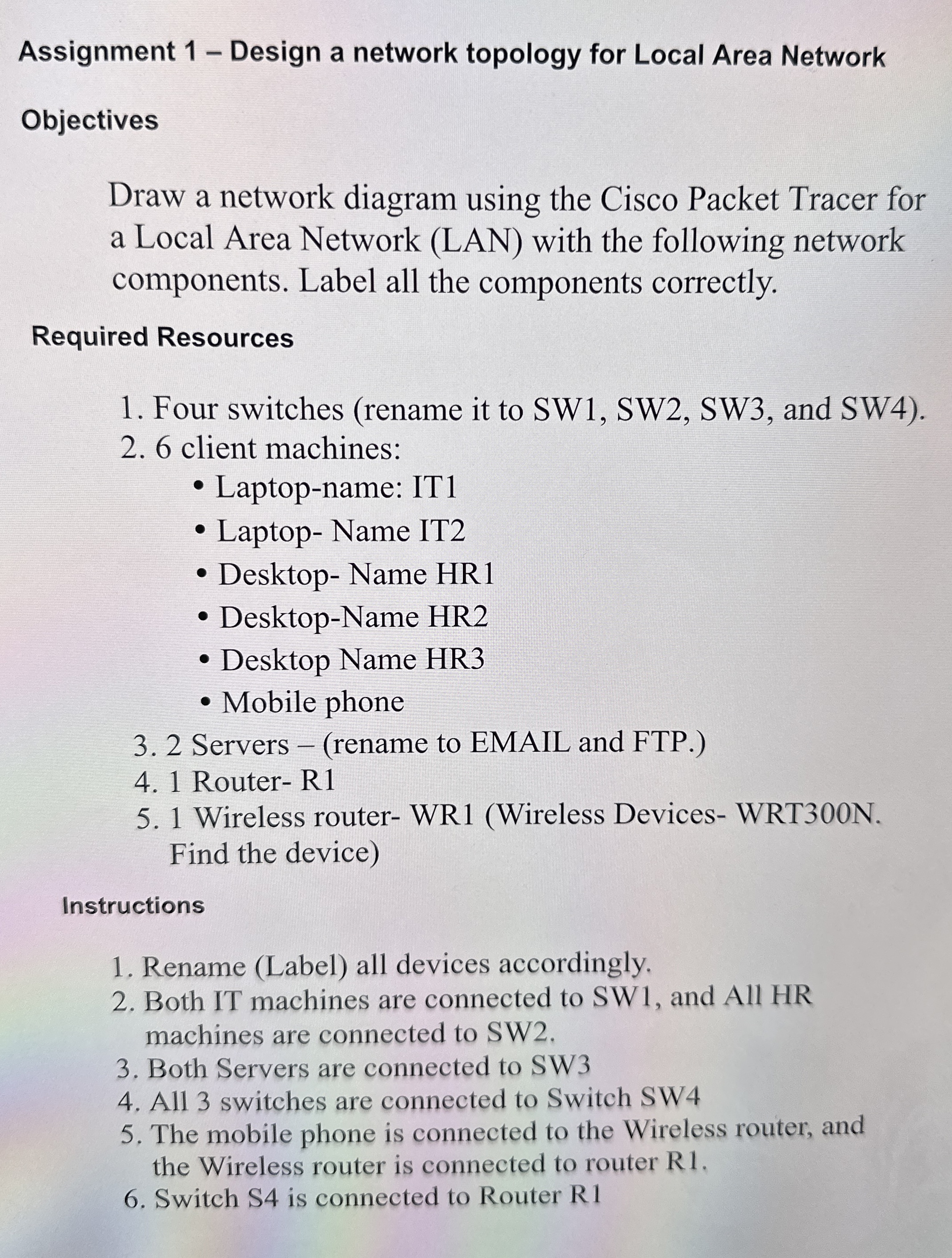 Assignment 1 - Design a network topology for