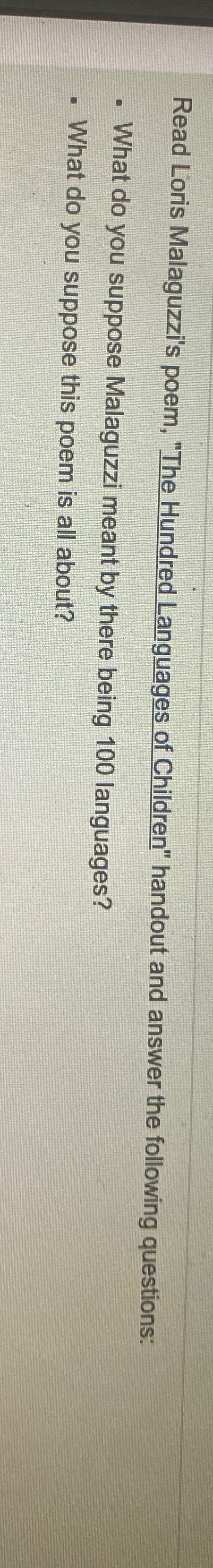 Read Loris Malaguzzi's poem, 