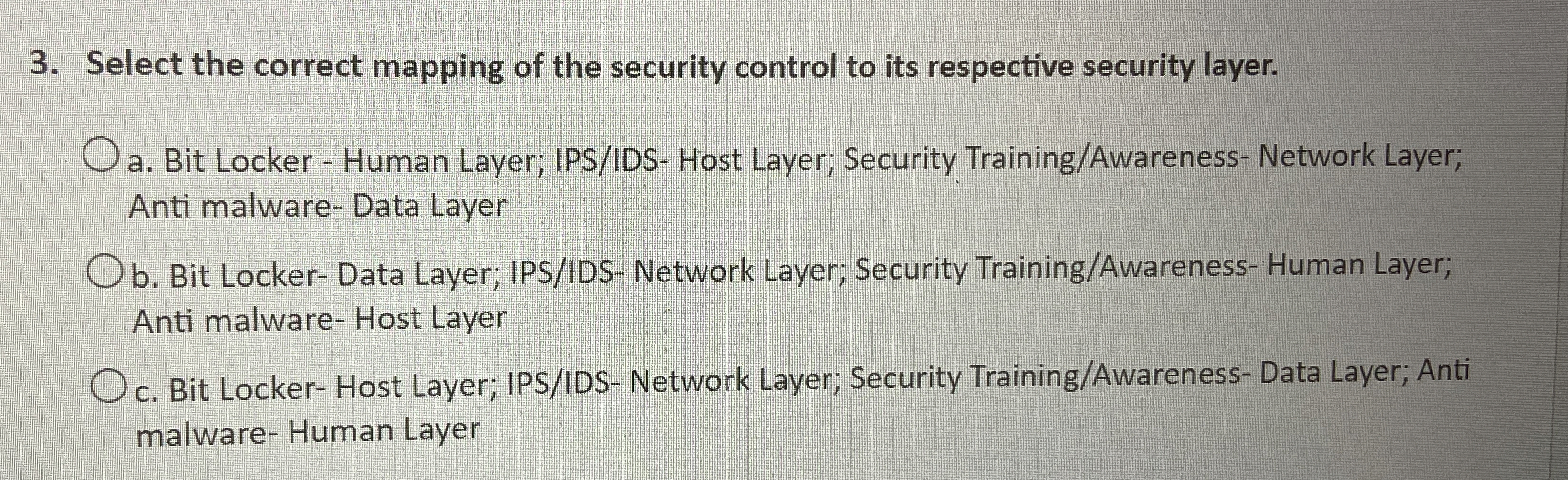 Select the correct mapping of the security