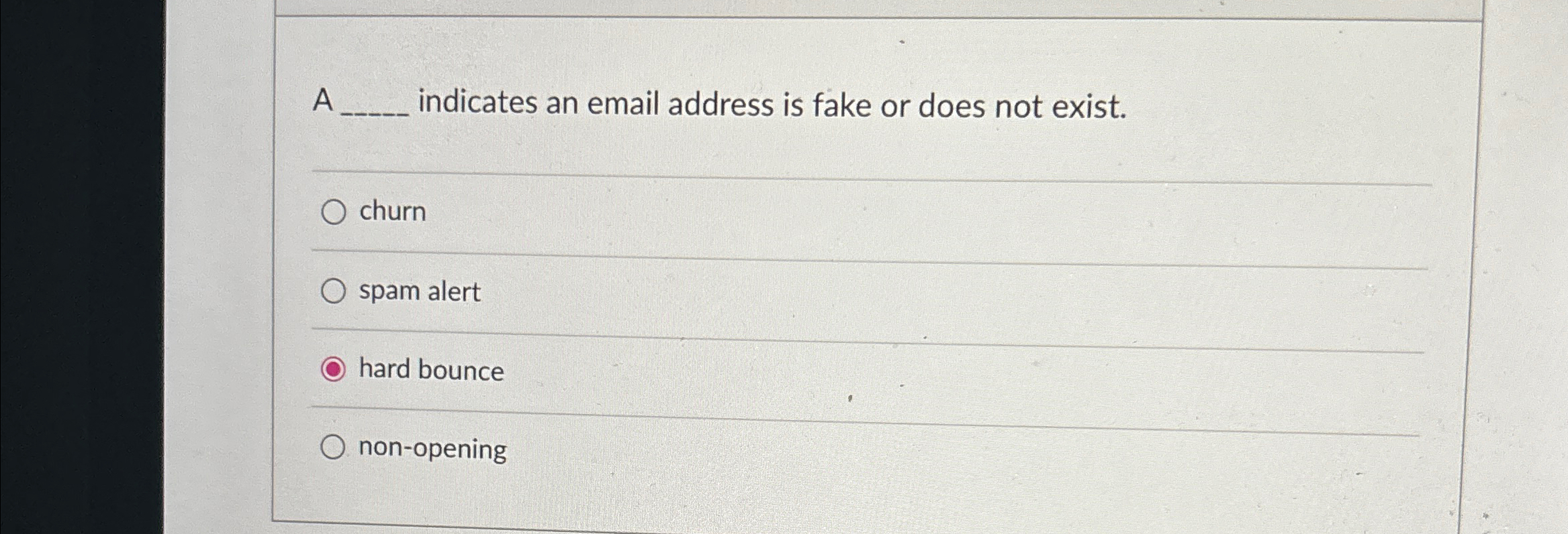 A indicates an email address is fake or does not