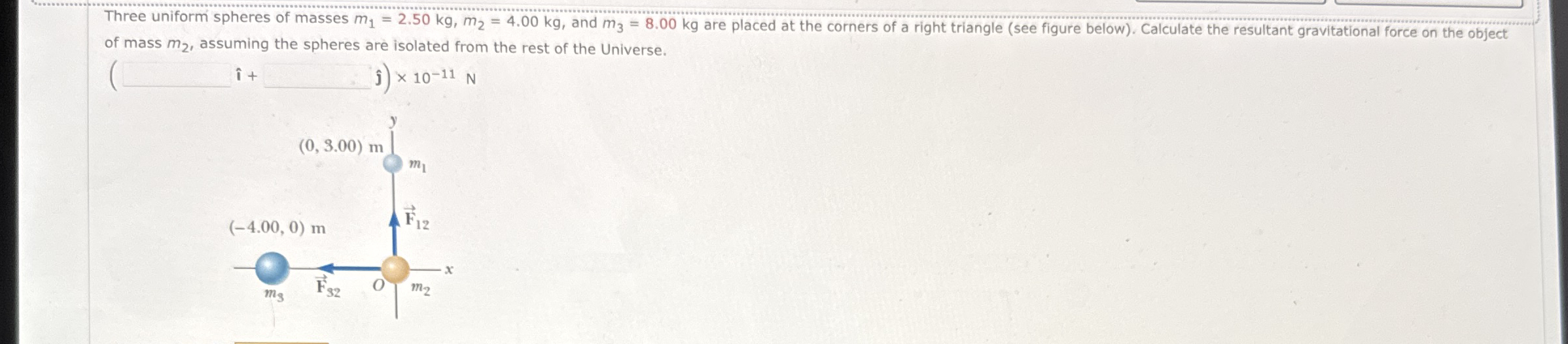 Three uniform spheres of masses m 1 = 2 . 5 0 k g