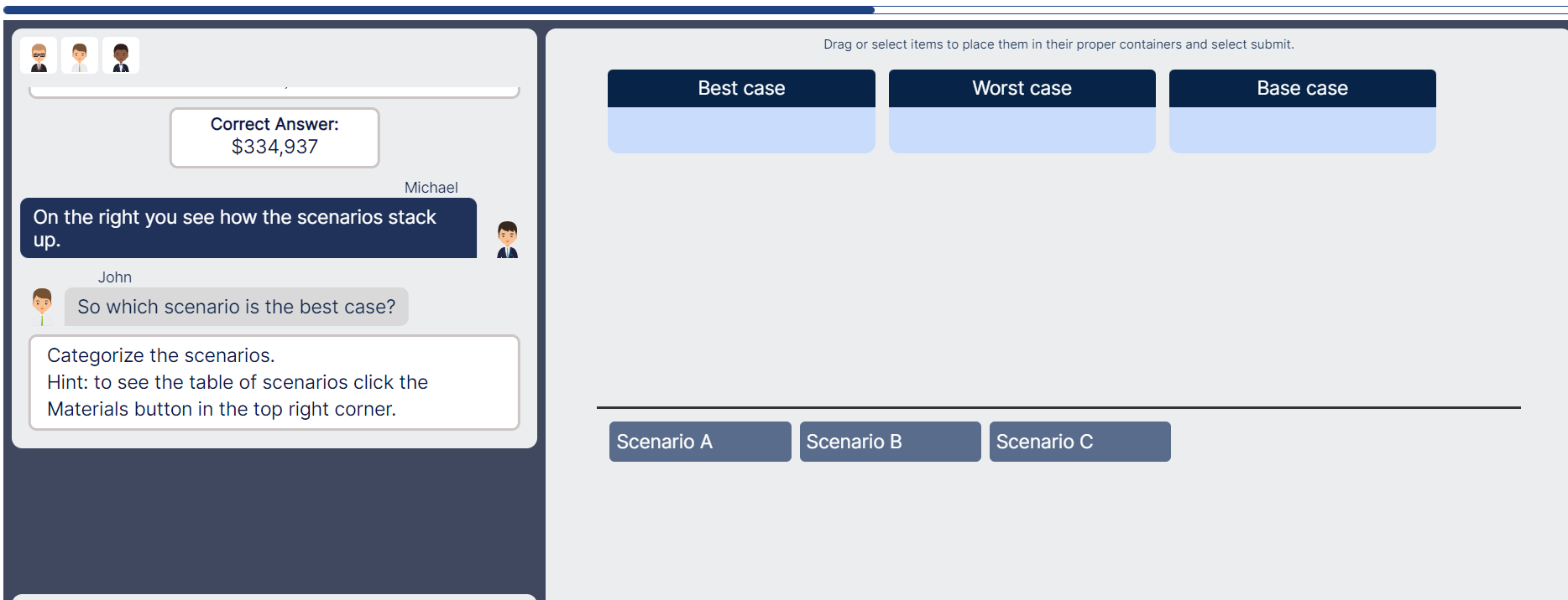 On the right you see how the scenarios stack up .