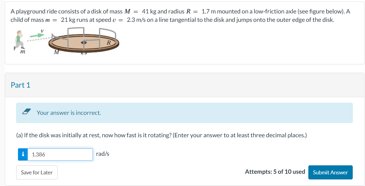 A playground ride consists of a disk of mass \ (
