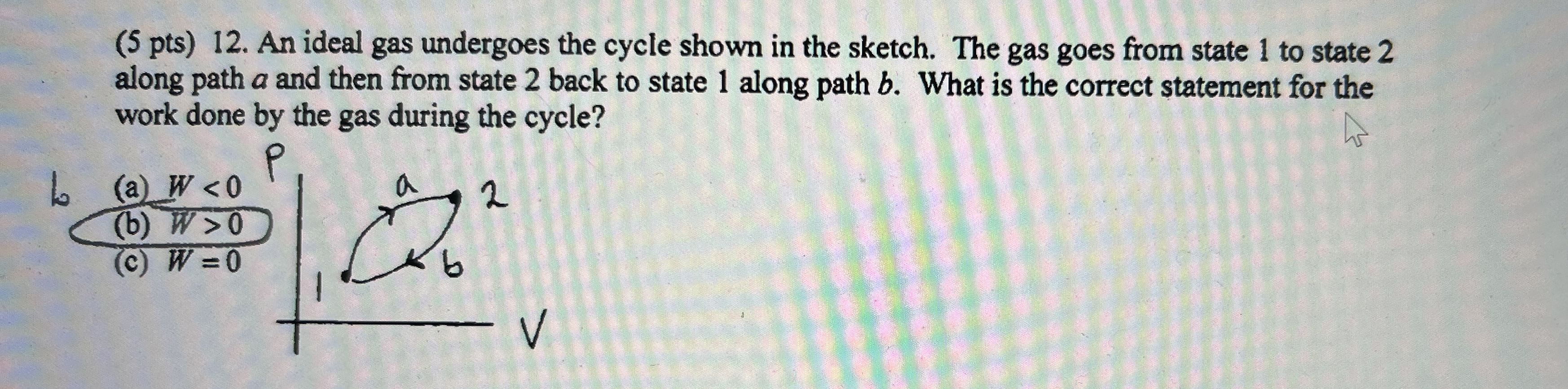 ( 5 pts ) 1 2 . An ideal gas undergoes the cycle