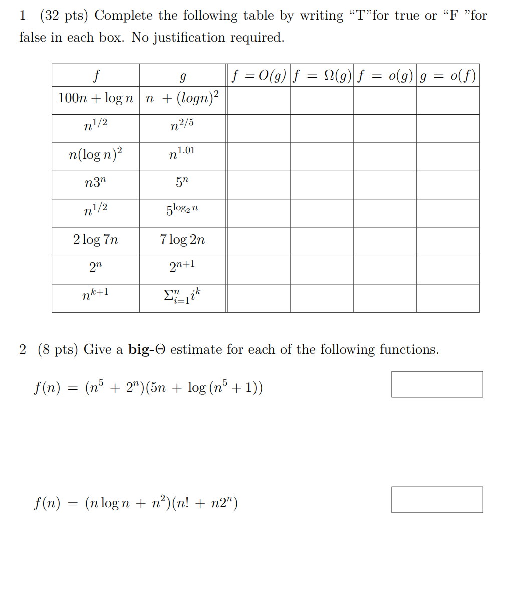 1 ( 3 2 pts ) Complete the following table by