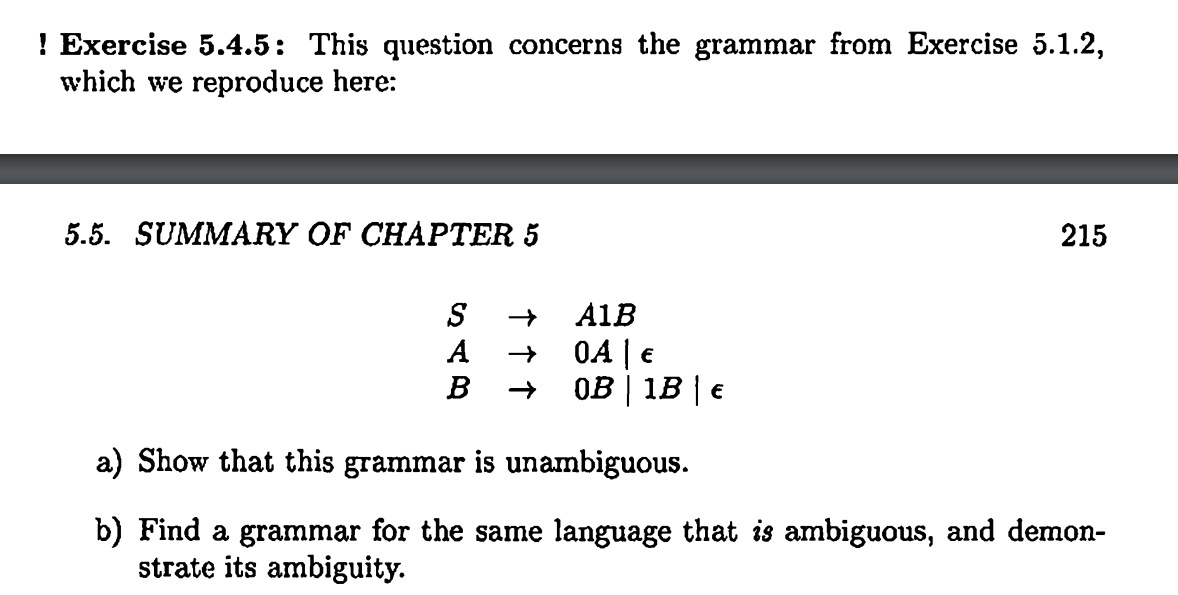 Exercise 5 . 4 . 5 : S A 1 B A 0 A | B 0 B | 1 B