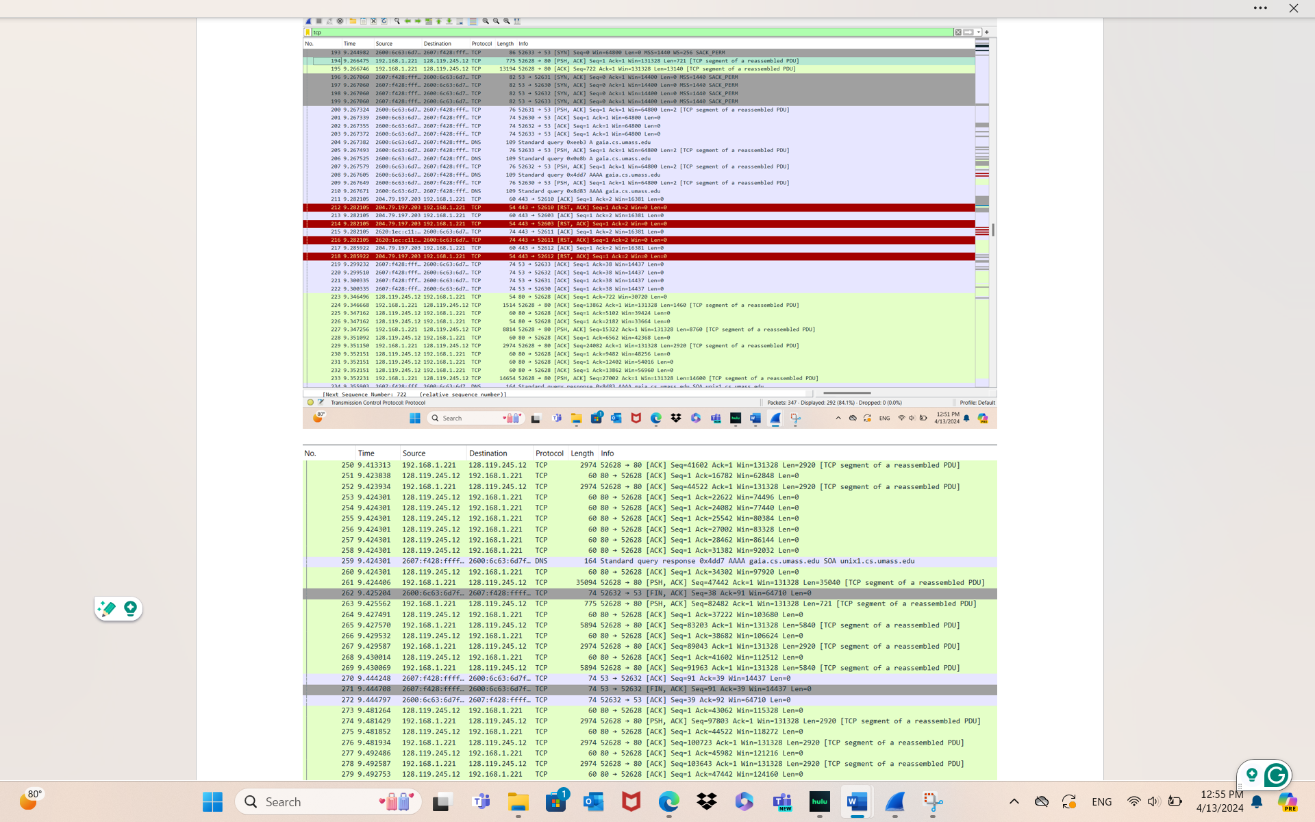 6 . Consider the TCP segment containing the HTTP