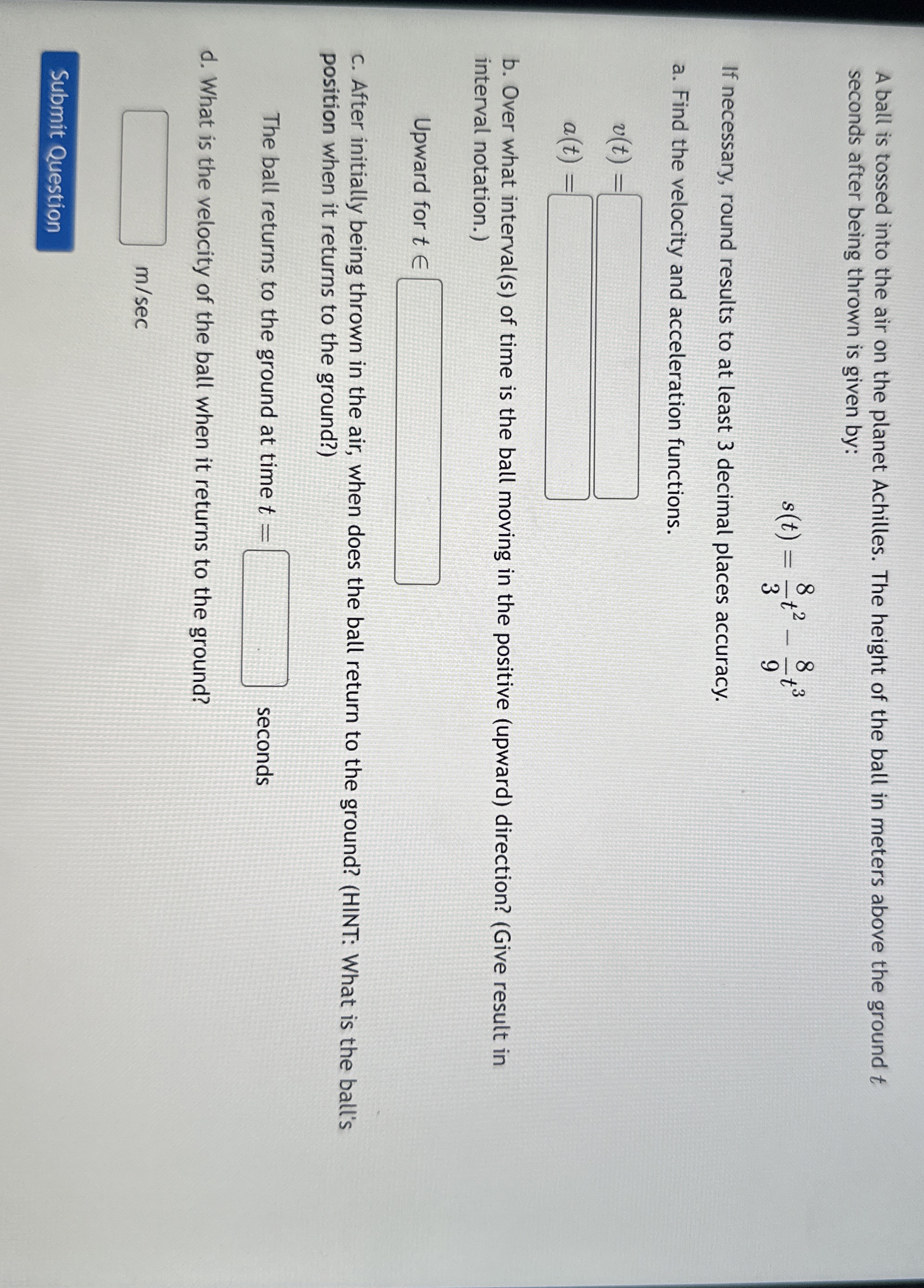 A ball is tossed into the air on the planet