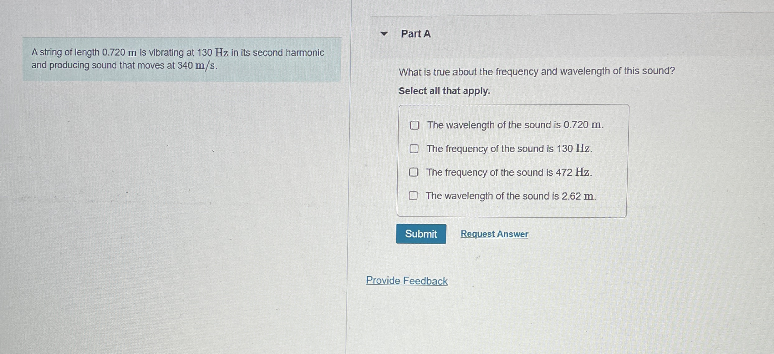 A string of length 0 . 7 2 0 m is vibrating at 1