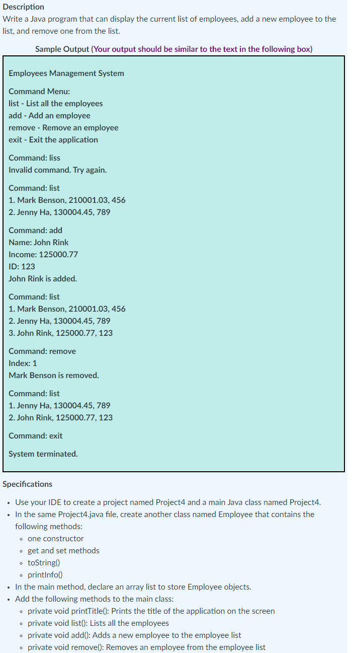 Please PLeDescription Write a Java program that